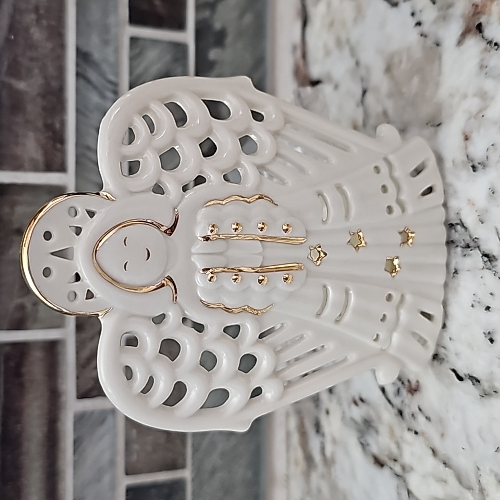 Lenox Bright Christmas Angel Votive Candle Holder Porcelain Gold Accents NIB